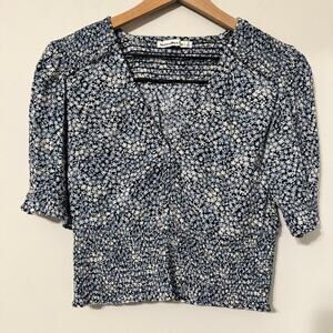 Abercrombie & Fitch Floral Top Blouse Ditsy Floral Cropped Smocked Waist V-neck